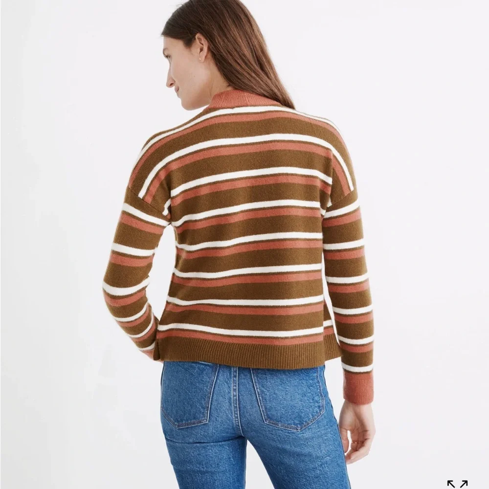 Madewell Redmond Mockneck Pocket Sweater in Stripe, Asparagus, size XS